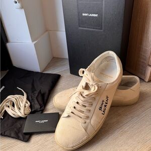 Saint Laurent White Canvas And Leather Court Classic Low Top Sneakers